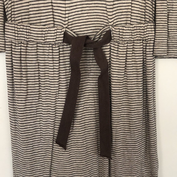 SANDRO KNIT STRIPE DRESS IN CREME/BLACK STRIPES WITH BROWN TIE - Picture 3 of 13